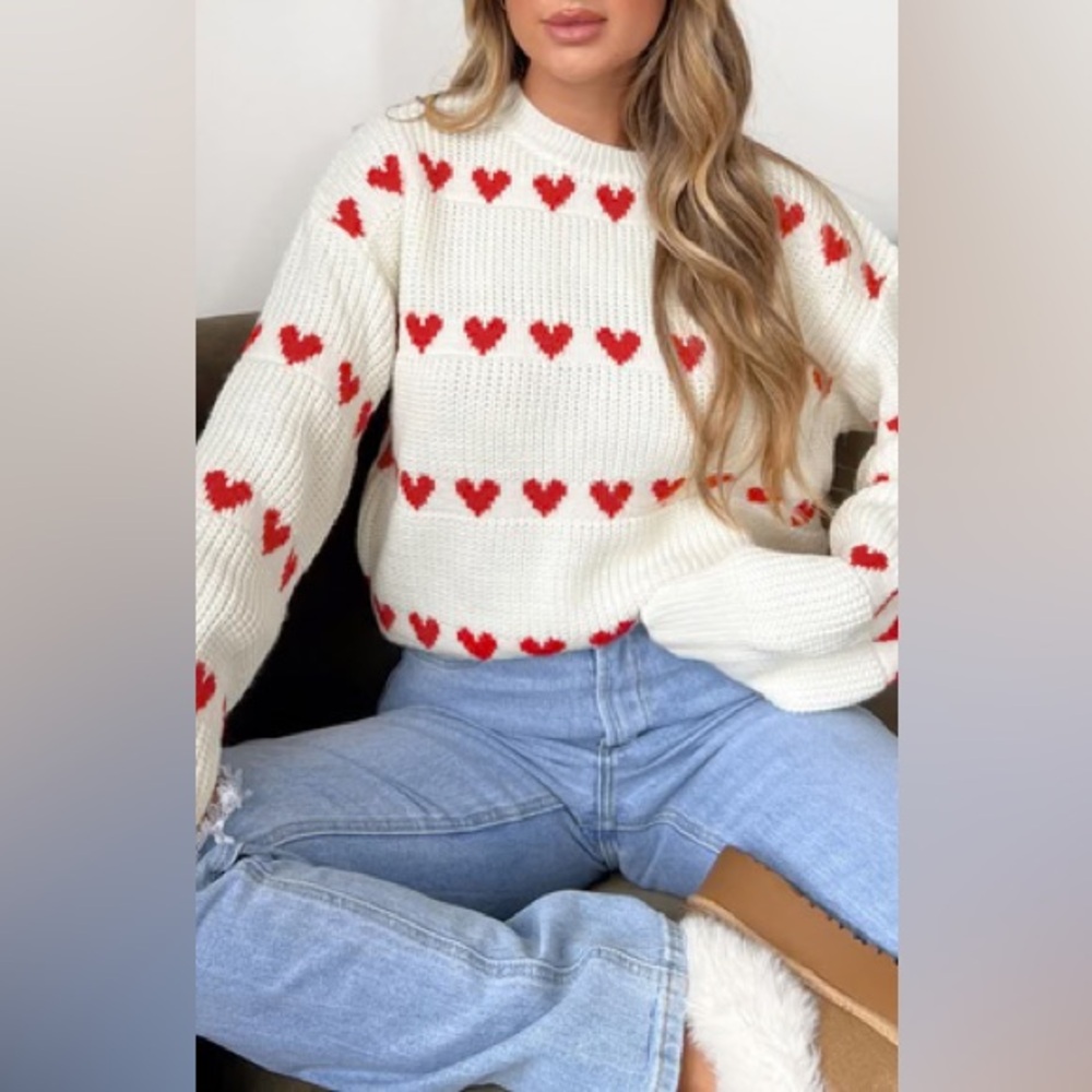 Beginning Boutique Red and White Stripe Heart Sweater